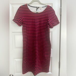 J Crew Red and Navy Striped Shirt Dress